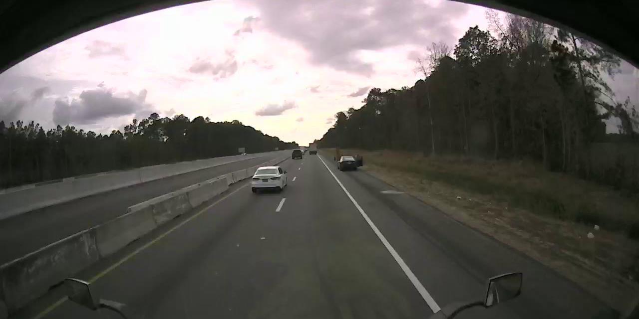 On-vehicle camera image of a crash. 11/17/2023 on I-95 Southbound in Harnett County.